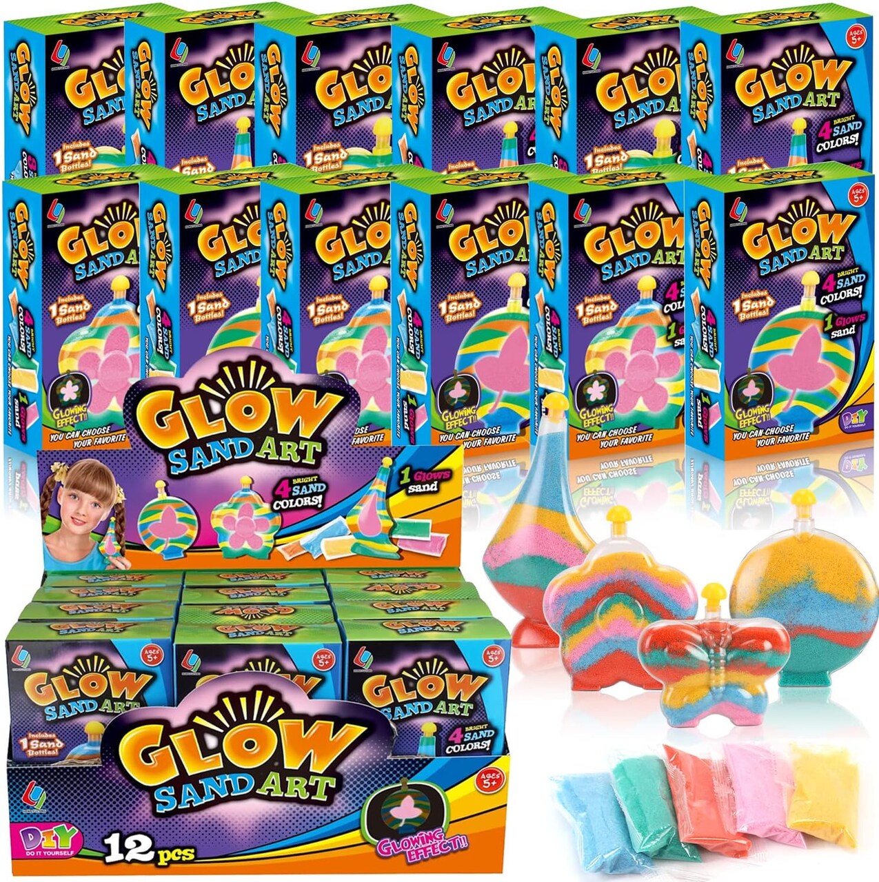Create Your Own Magic Sand Art Glitter Activity | Glow in the Dark Colored Custom Sand Kits for Kids